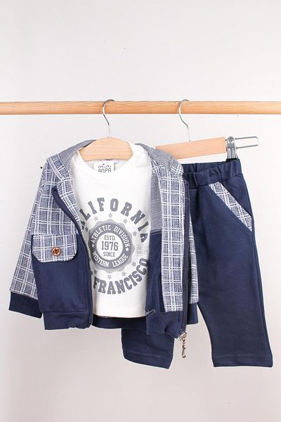 Mini Ropa Baby Boy Navy Blue 3-Piece Set Luxury Baby Set Cardigan Hooded Sweat Set
