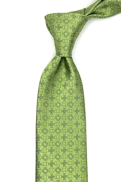 Kravatkolik Classic Tie with Green Motif Pattern Handkerchief Kk12842