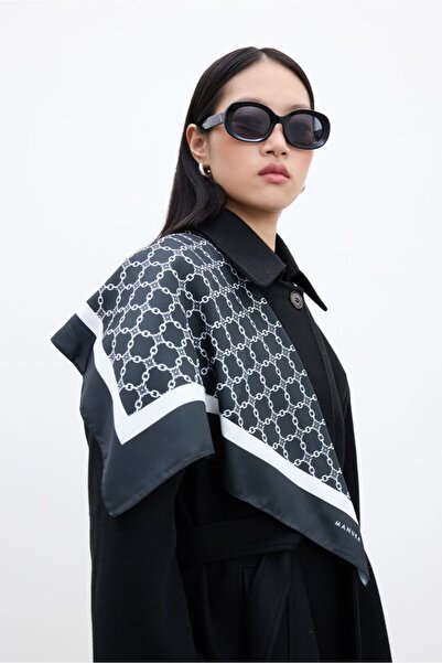 Manuka Saténový šátek na krk se vzorem antracitového monogramu