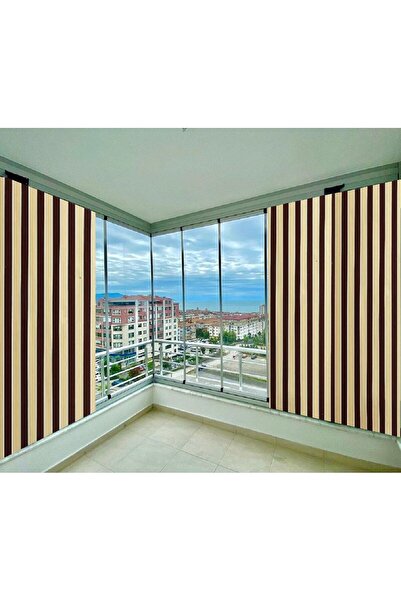 ceylan home Balkon Perdesi Brandası Kahverengi Krem Çizgili 150 x150