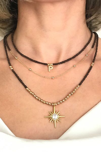 Sose Moda Set of 3 Bead Necklaces with Letter P