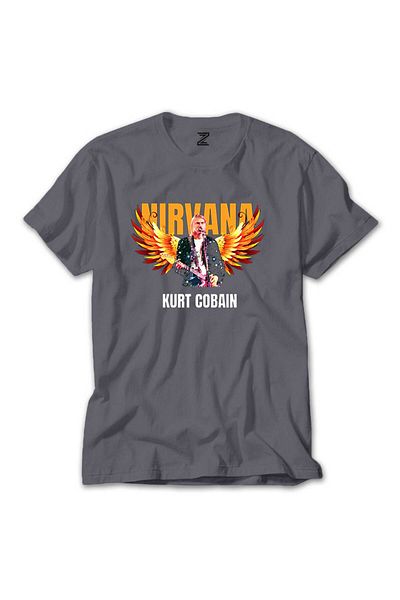 WAKHA Nirvana Kurt Cobain Guitar Angel Gray T-Shirt