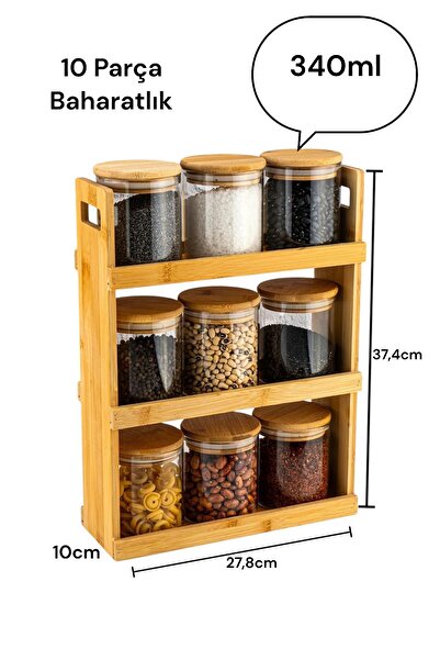 ALBETTO Bambu 10 Parça 3 Katlı Standlı Baharatlık Seti