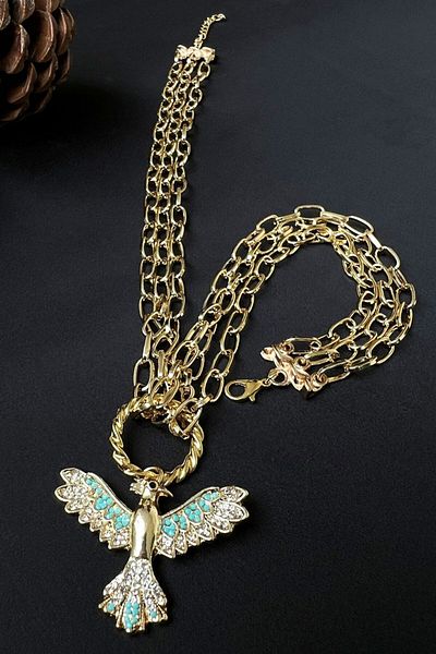 Sose Moda Turquoise Phoenix Three Rows Chain Necklace
