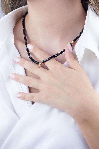 Sose Moda Black Pearl Design Necklace with Letter F