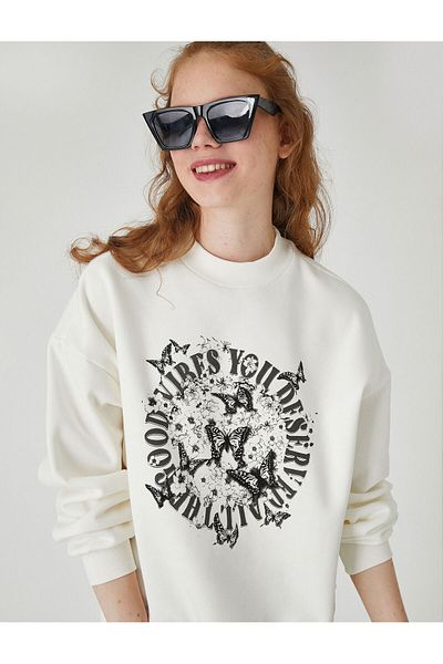 Koton Women's Ecru Sweatshirt 3WAL10475IK