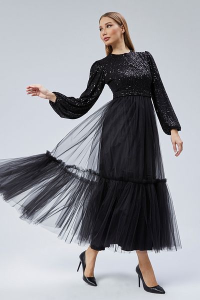Asees Βραδινό φόρεμα Hijab Dream Tulle με παγιέτες με μπαλόνι