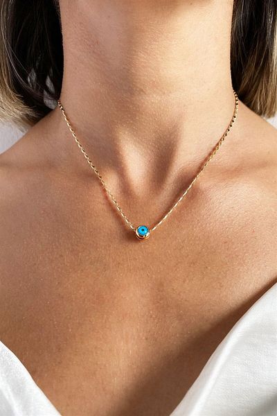 Sose Moda Evil Eye Beaded Minimal Gold Necklace