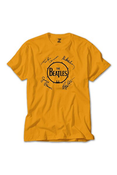 CrowsGate Tricou colorat cu semnăturile membrelor The Beatles, culoare galben...