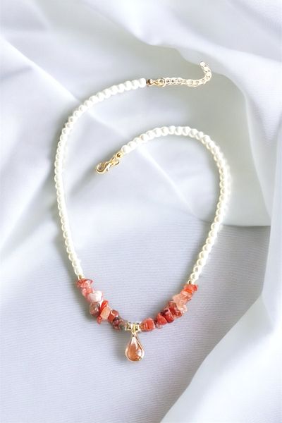 Sose Moda Broken Stone Pearl Necklace - Orange Drop End