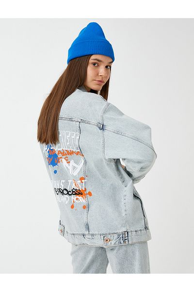 Koton Oversize Denim Jacket Printed