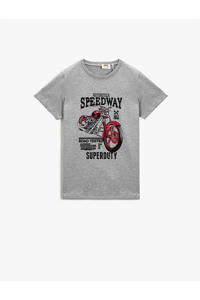Koton Motocyklové tričko s krátkym rukávom a výstrihom