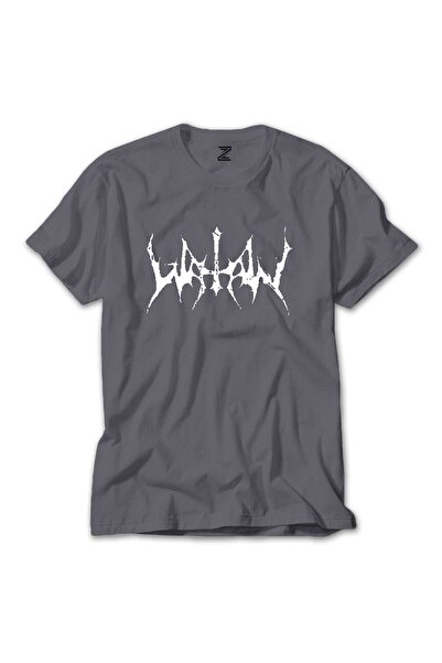 WAKHA Tricou colorat cu textul logo-ului Watain, culoare gri, mărimea L