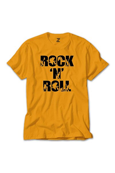 WAKHA Tricou galben cu text Black Rock 'N' Roll
