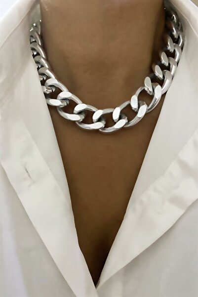 Sose Moda Thick Silver Color Chain Necklace
