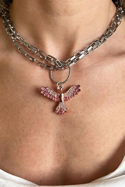 Sose Moda Claret Red Phoenix Detailed Chain Necklace