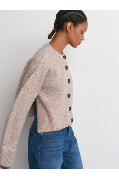 Dilvin 60280 Mink Knitwear Cardigan - Stand γιακά, κουμπιά και απαλή υφή