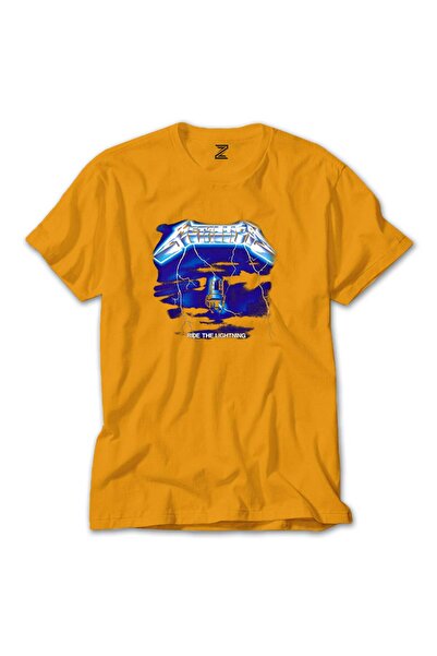 CrowsGate تيشيرت ميتاليكا رايد ذا لايتنينج ملون أصفر اللون مقاس XL