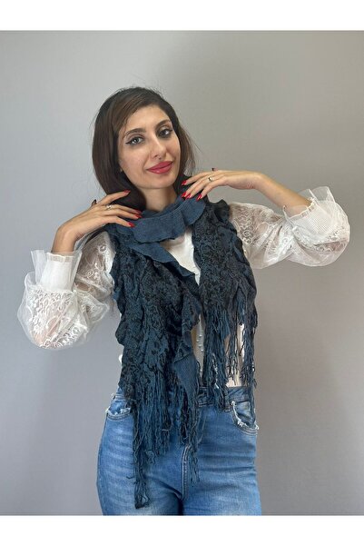 Gönülden Tasarım Жіночий шарф з трикотажу з візерунком у вигляді зірочок, 150х35 см, синій