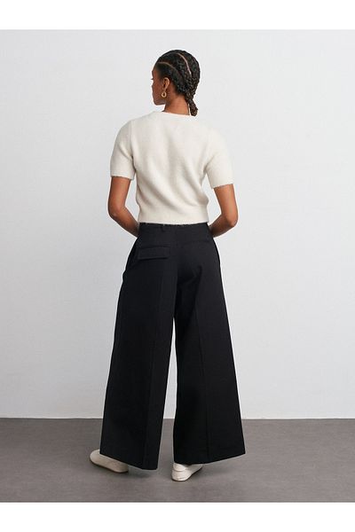 Dilvin 71530 Pleated Wide Leg Trousers-Black