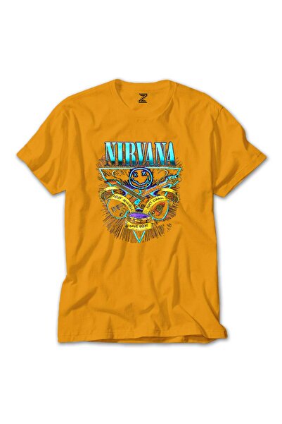 WAKHA تي شيرت ملون ملصق نيرفانا باللون الأصفر مقاس 5XL