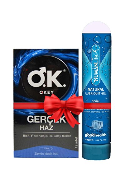 Okey Prezervatif Gerçek Haz 12'li + HumanLife 125 ml Doğal Kayganlaştırıcı Je...