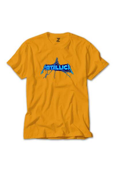 CrowsGate تيشيرت ميتاليكا بشعار لايتنينج ملون أصفر اللون مقاس 2XL