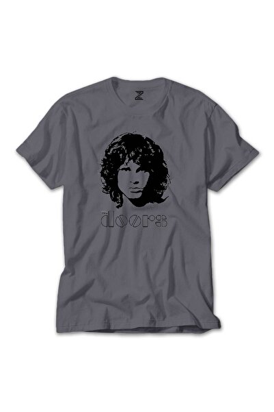 CrowsGate Tricou colorat The Doors cu silueta lui Jim Morrison, culoare gri, ...