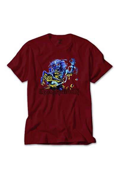 Generic Brand Tricou Iron Maiden cu mâneci colorate, culoare roșie, mărimea 2XL