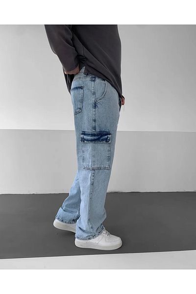 NO1 KONSEPT Baggy Jeans with Blue Cargo Pockets