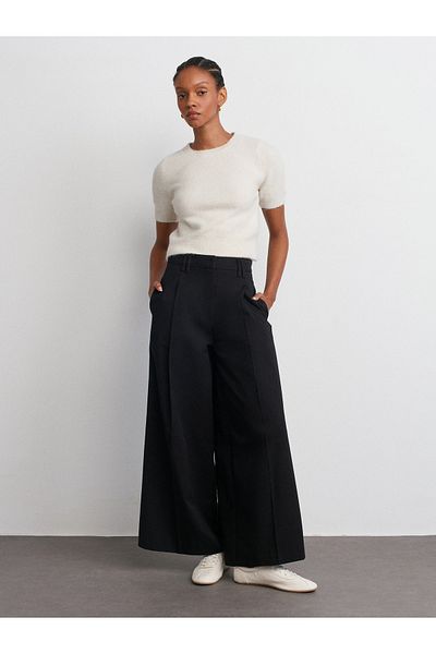 Dilvin 71530 Pleated Wide Leg Trousers-Black