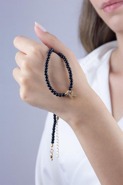 Sose Moda Black Pearl Design Necklace with Letter K