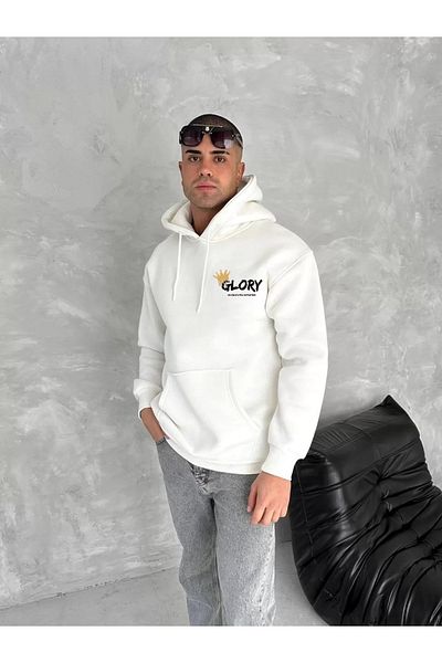 YALÇIN White Hooded Winter Sweatshirt - Three Thread