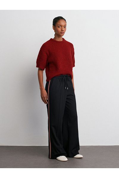 Dilvin 71584 Side Stripe Draped Trousers-Black