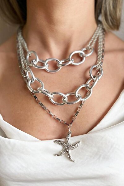Sose Moda قلادة فضية متعددة الألوان بتفاصيل نجم البحر