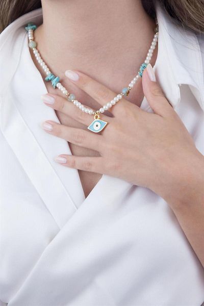 Sose Moda Turquoise Natural Stone Pearl Necklace