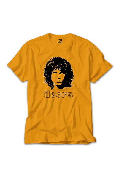 CrowsGate Tricou colorat The Doors cu silueta Jim Morrison, culoare galbenă, ...