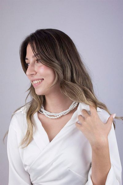 Sose Moda قلادة بتصميم حلزوني من اللؤلؤ الأبيض