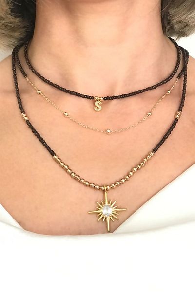 Sose Moda Set of 3 Bead Necklaces with Letter S