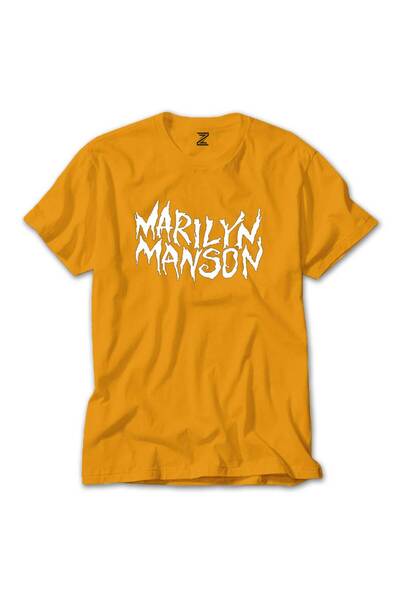 CrowsGate Tricou colorat cu text iconic Marilyn Manson, culoare galbenă, mări...