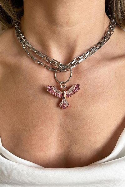 Sose Moda Claret Red Phoenix Detailed Chain Necklace