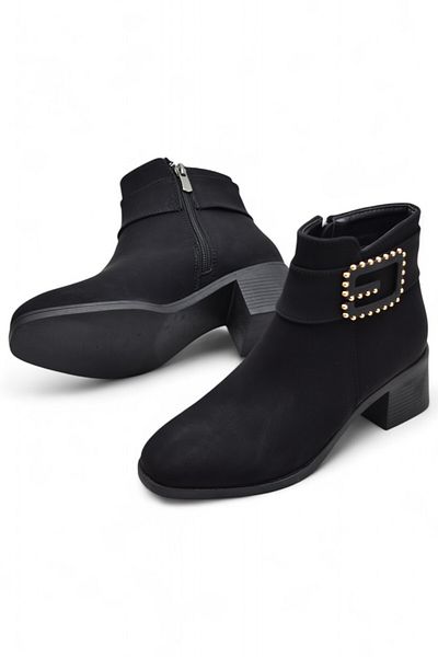 ISPARTALILAR 6592 Daily Zippered Women's Heeled Boots Shoes Nubuck Black Classic Heeled Boots