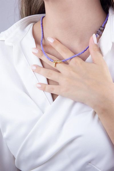 Sose Moda I Letter Lilac Bead Design Necklace
