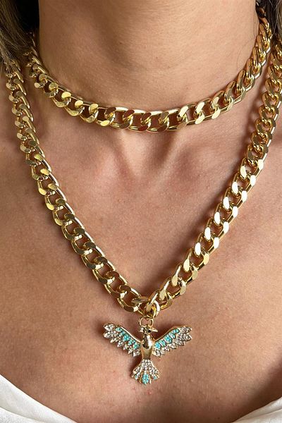 Sose Moda Turquoise Phoenix Detailed Chain Necklace