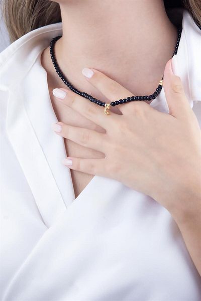 Sose Moda Black Pearl Design Necklace with Letter C