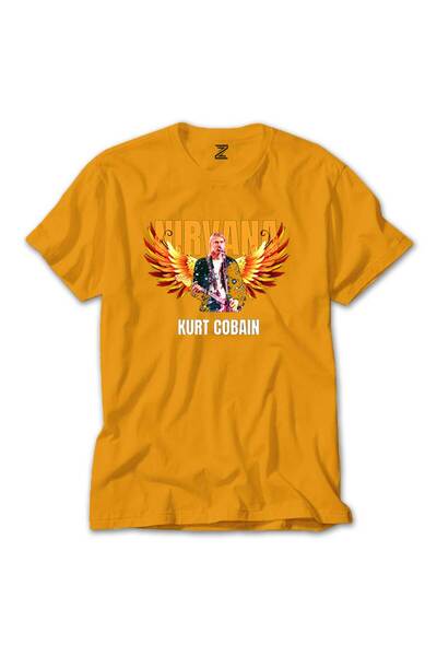 CrowsGate Tricou Nirvana Kurt Cobain Guitar Angel Colorat Culoare Galben Mări...