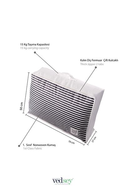 Vedsey Home Organizer Комплект от 5 големи органайзера за съхранение, тъмносиньо, райета, 70x50x25 см