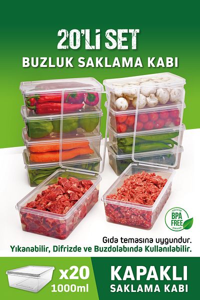 OFFBOX 1 Liter Microwavable Storage Container for Deep Freezer with 20 Leak Proof Lids