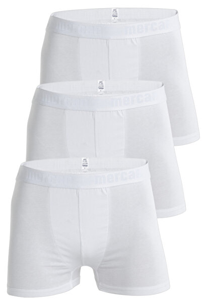 Mercan 3'lü Beyaz Pamuklu Likralı Premium Esnek Kumaş Erkek Boxer