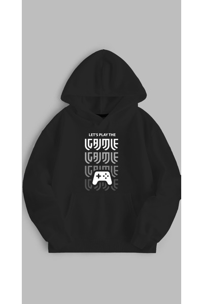 Unisex Oversize Kalıp Baskılı 3 İplik GAMER Detaylı Beyaz Hoodie  Kapşonlu Sweatshirt